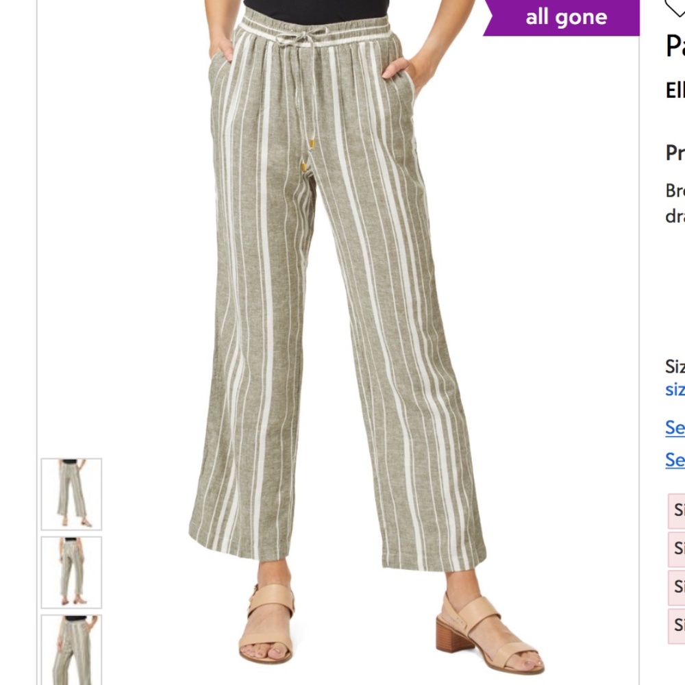Ellen Tracy Drawstring Linen-Blend Wide-Leg Pants